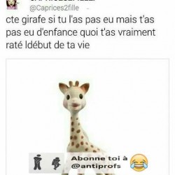 Cette girafe si tu l'as pas eu mais t'as pas eu d'enfance quoi