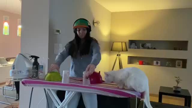 Une fille joue au DJ avec son chat (Coronavirus)