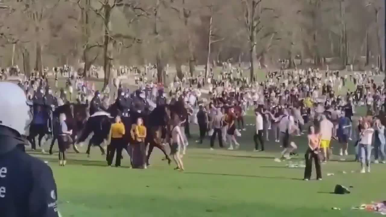 Un policier Ă cheval fait respecter la distanciation sociale (Belgique)
