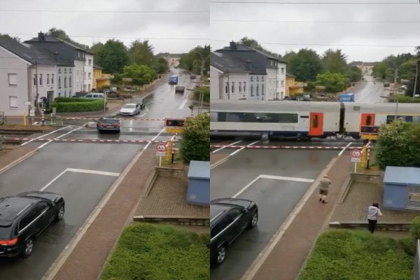 Une femme bloque sa voiture sur un passage à niveau (Luxembourg)
