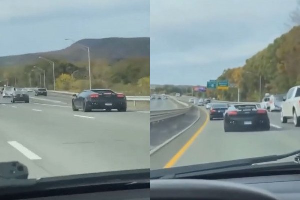 Une Lamborghini slalome sur l'autoroute