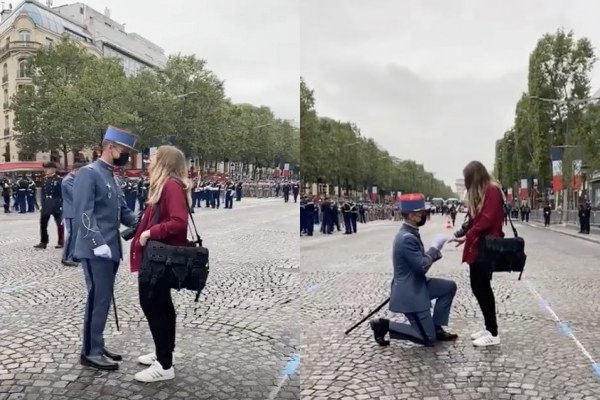 Demande en mariage pendant le défilé du 14 juillet