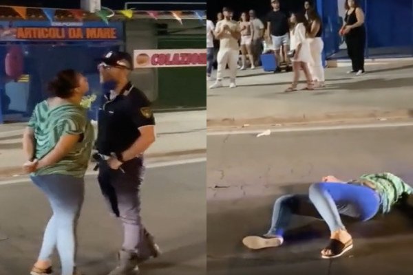 Une femme provoque un policier et s'écroule sur le sol