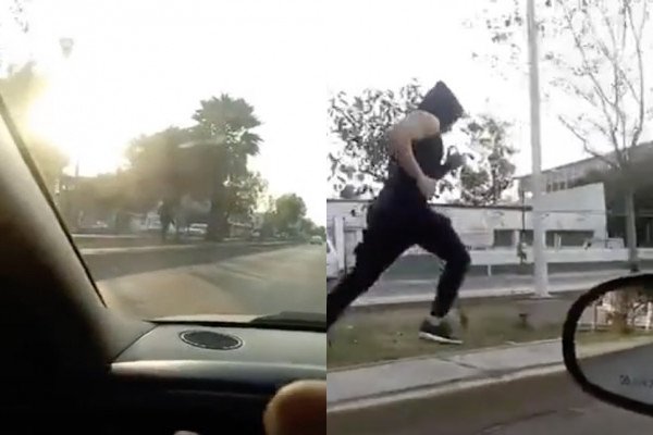 Un homme en voiture croise Rocky pendant son footing
