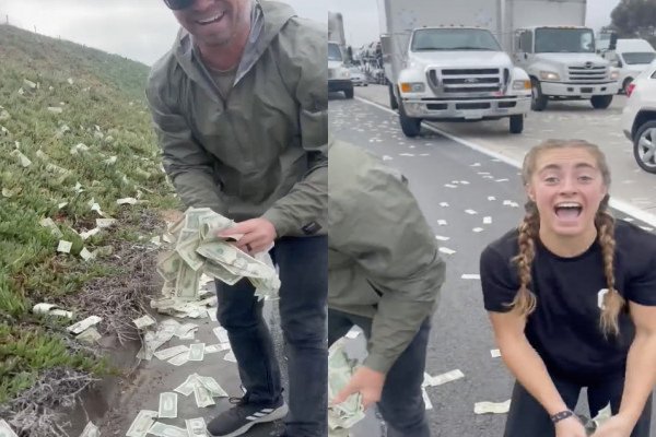Une autoroute recouverte de billets de banque (Californie)