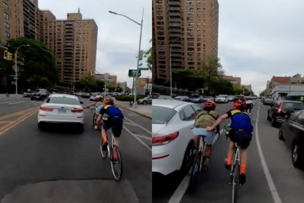Deux cyclistes s'accrochent à une voiture, la fin ne va pas vous étonner