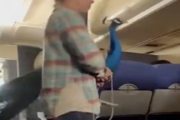 Une femme prend l'avion avec son paon