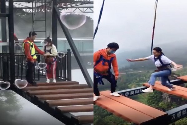 Ils font peur à des touristes qui traversent un pont suspendu