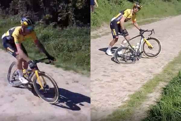 La roue d'un cycliste se plie en deux lors du Paris-Roubaix