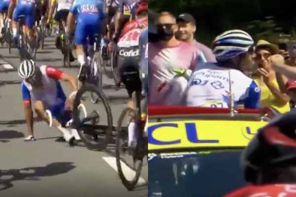 Le cycliste Thibaut Pinot chute et se prend un coup de poing (Tour de France 2022)
