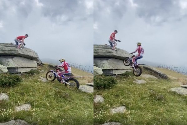 Monter sur un rocher avec une motocross