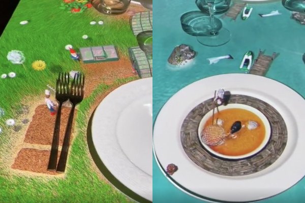 Des enfants se font offrir un spectacle dans leur assiette au restaurant