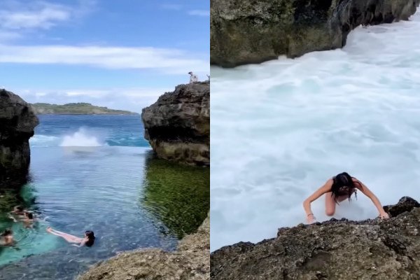 Des touristes se font surprendre lors d'une baignade (Bali)