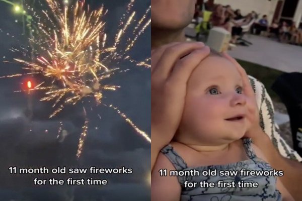 Un enfant de 11 mois voit des feux d'artifice pour la première fois