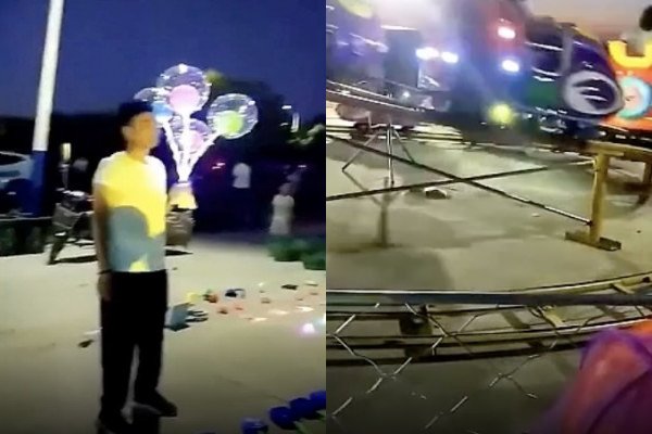 Une voiture se décroche dans un manège (Chine)