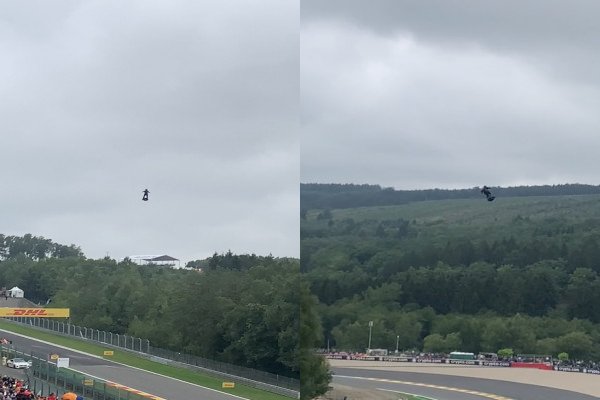 Un homme survole à 200km/h un circuit de F1 avec un jetpack