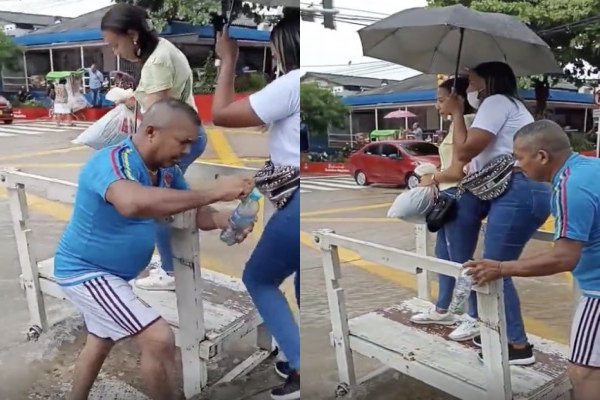 Un homme profite des inondations pour faire son petit business