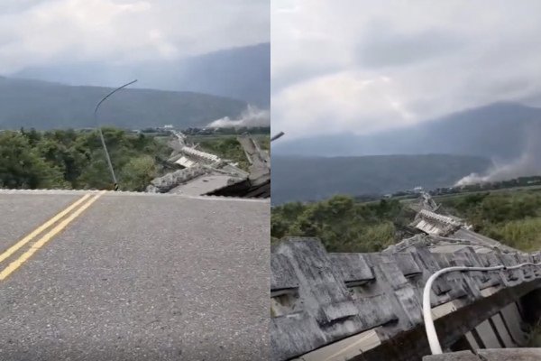 Un pont complètement détruit après le tremblement de terre (Taiwan)