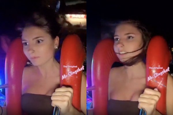 Une fille passe un très bon moment dans un manège à sensations fortes