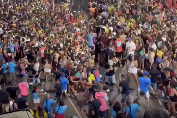 Des gens se battent et dansent au carnaval de Rio (Brésil)