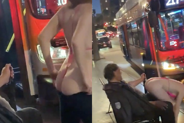Une rousse offre un striptease à un SDF