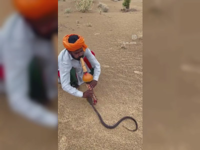 Un charmeur de serpent dans le désert